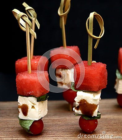 Watermelon Feta Salad Hors dâ€™oeuvres Stock Photo